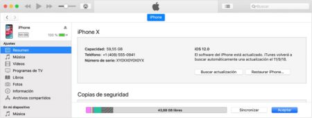 Dispositivo sincronizado con iTunes